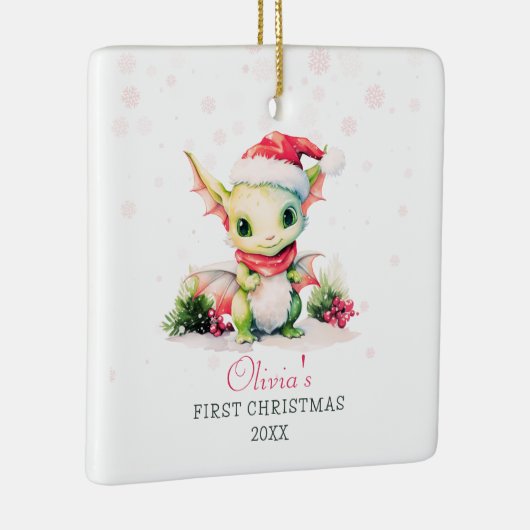 Baby's eerste kerst Waterverf Dragon Square Keramisch Ornament (Rechts)