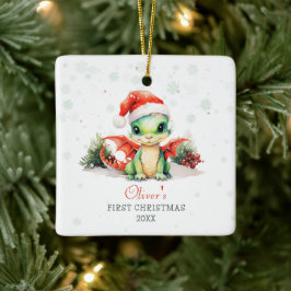 Baby's eerste kerst Waterverf Dragon Square Keramisch Ornament