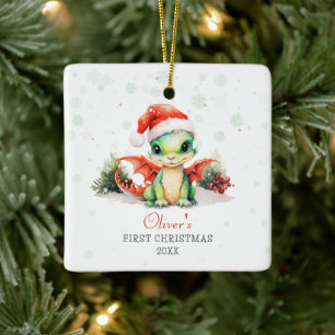 Baby's eerste kerst Waterverf Dragon Square Keramisch Ornament