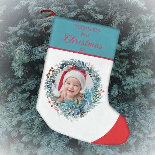 Baby's eerste kerst Waterverf krans Kleine Kerstsok