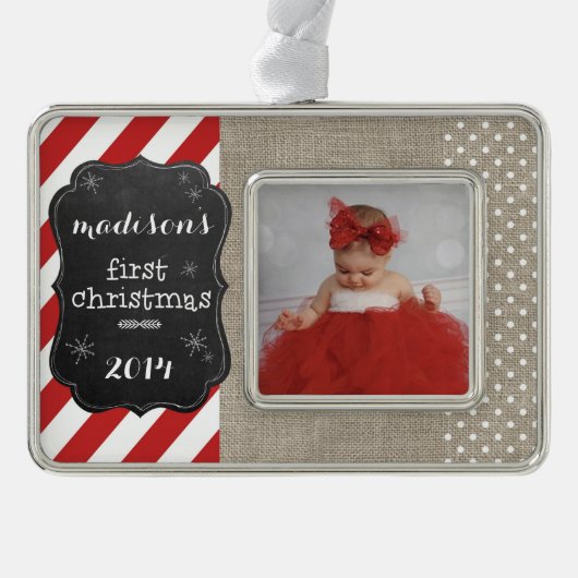 Baby's eerste kerstboomversiering verzilverd kader ornament (Voorkant)