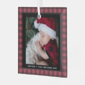 Baby's eerste kerstbufferfoto glas ornament (Voorkant links)