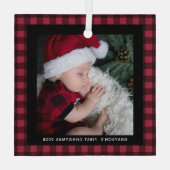 Baby's eerste kerstbufferfoto glas ornament (Achterkant)