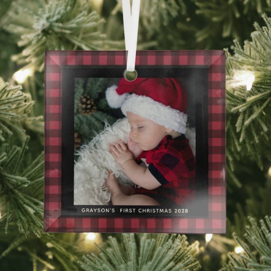 Baby's eerste kerstbufferfoto glas ornament (Insitu)