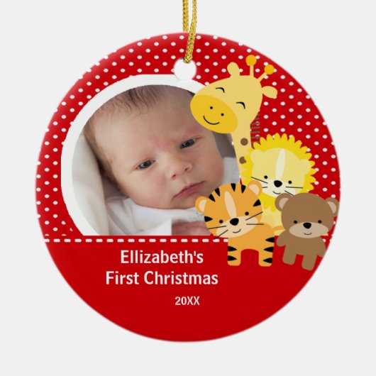 Baby's Eerste Kerstdag Foto Ornament Jungle Dier (Voorkant)