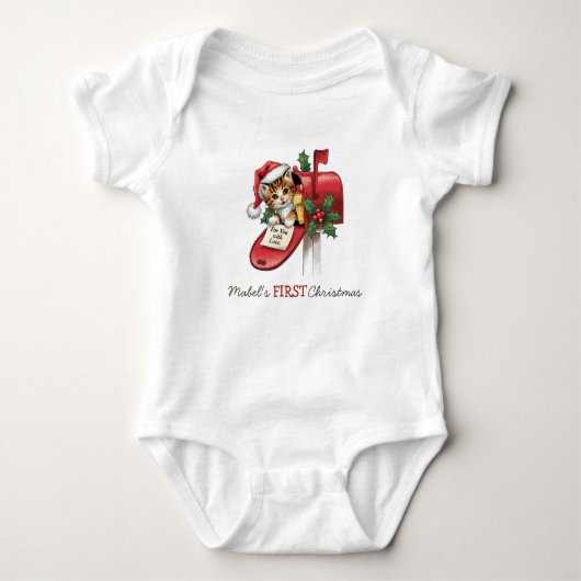 Baby's Eerste Kerstdag Kitten Brievenbus Romper (Voorkant)