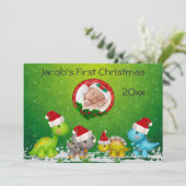 Baby's eerste kerstdinosaurussen Fotokaart Feestdagenkaart (Staand voorkant)