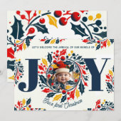 Baby's Eerste Kerstdriekleur JOY krans 2 Feestdagenkaart (Voorkant / Achterkant)