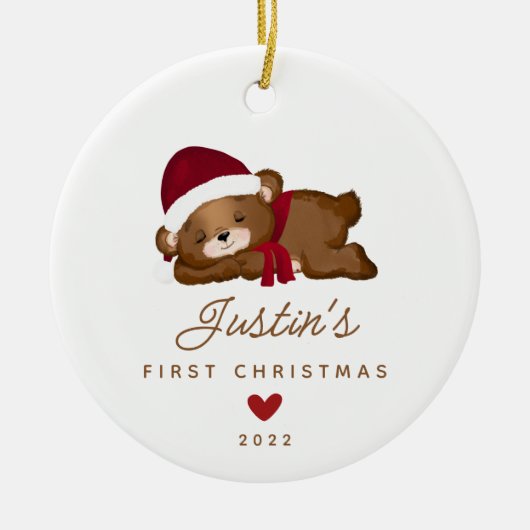 Baby's eerste kerstfeest Baby Teddy Bear Keramisch Ornament (Voorkant)