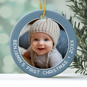 Baby's eerste kerstfeest - Eenvoudige denim pastel Keramisch Ornament