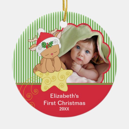 Baby's Eerste Kerstfeest Foto-decoratie Keramisch Ornament (Voorkant)