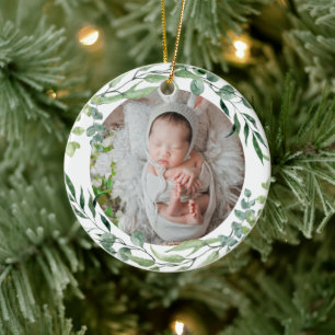 Baby's eerste kerstfeest groen plant lijst keramisch ornament