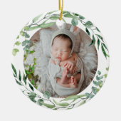Baby's eerste kerstfeest groen plant lijst keramisch ornament (Voorkant)