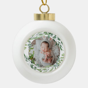 Baby's eerste kerstfeest groen plant lijst keramische bal ornament
