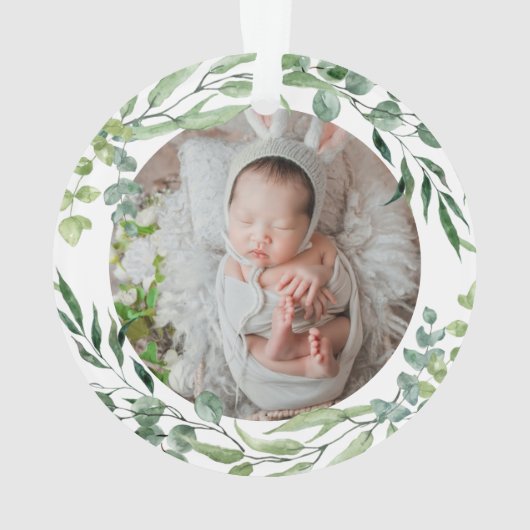 Baby's eerste kerstfeest groen plant lijst ornament (achterkant)