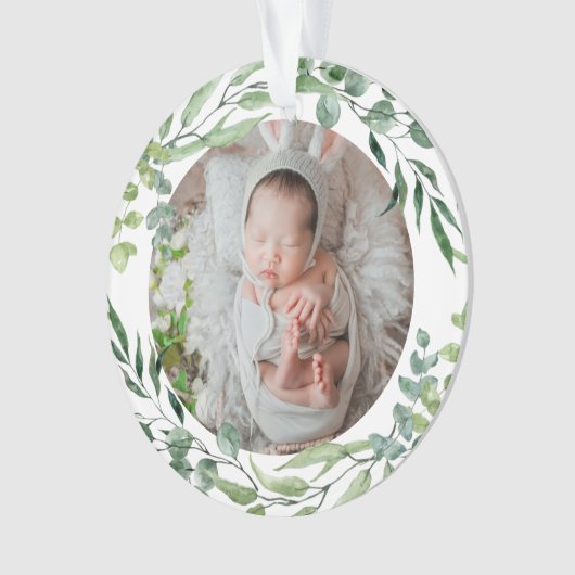 Baby's eerste kerstfeest groen plant lijst ornament (voorkant)