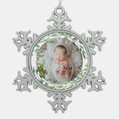 Baby's eerste kerstfeest groen plant lijst tin sneeuwvlok ornament (Voorkant)
