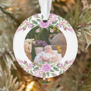 Baby's eerste kerstfeest met lijst van bloemen ornament