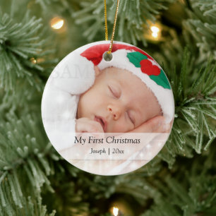 Baby's eerste kerstfeest persoonlijke foto-sjabloo keramisch ornament