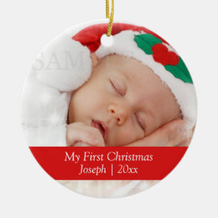 Baby's eerste kerstfeest persoonlijke foto-sjabloo keramisch ornament