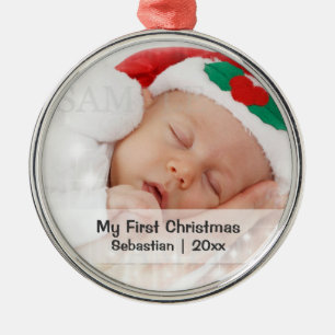 Baby's eerste kerstfeest persoonlijke foto-sjabloo metalen ornament