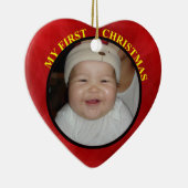 Baby's Eerste Kerstfeest Rood-hartfoto-versiering Keramisch Ornament (Rechts)
