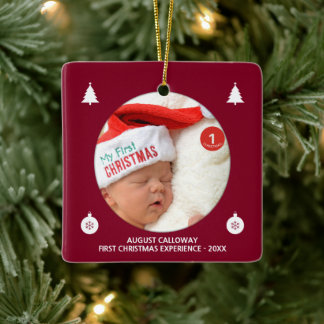 Baby's eerste kerstfeest Rood Wit Aangepaste naam  Keramisch Ornament