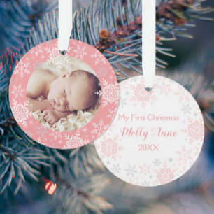 Baby's eerste kerstfeest Roze Zilveren Sneeuwvlokk Ornament