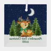 Baby's eerste kerstfeest Waterverf Der Bow Forest Glas Ornament (Achterkant)