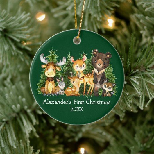 Baby's eerste kerstfeest Waterverf Dieren Deer Keramisch Ornament (Boom)
