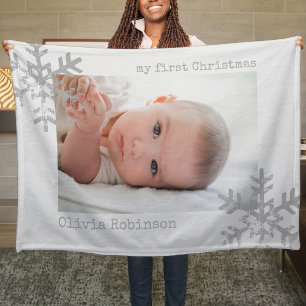 Baby's eerste kerstfeest White Foto Snowflake Fleece Deken