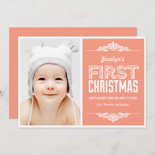 Baby's eerste kerstfeestkaarten - Zalm Feestdagenkaart (Voorkant / Achterkant)