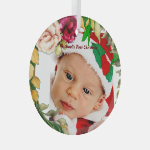 Baby's eerste kerstflesje met aangepaste foto glas ornament