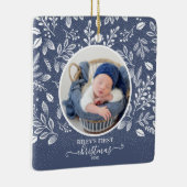 Baby's eerste kerstfoto Blauw Keramisch Ornament (Rechts)