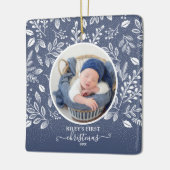 Baby's eerste kerstfoto Blauw Keramisch Ornament (Links)