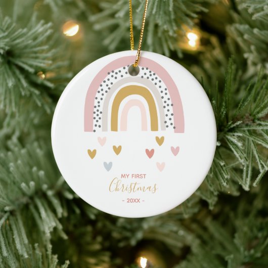 Baby's eerste kerstfoto Boho Rainbow Keramisch Ornament (Boom)
