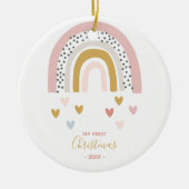 Baby's eerste kerstfoto Boho Rainbow Keramisch Ornament (Voorkant)