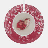 Baby's eerste kerstfoto-cranberry glas ornament (Voorkant)