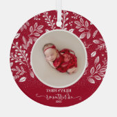 Baby's eerste kerstfoto-cranberry glas ornament (Achterkant)