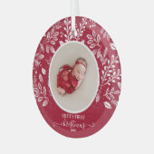 Baby's eerste kerstfoto-cranberry glas ornament (Voorkant links)