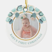 Baby's eerste kerstfoto Eucalyptus Keramisch Ornament (Voorkant)