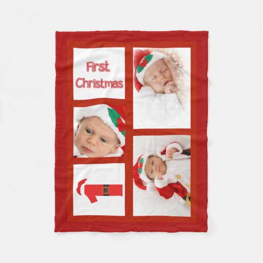 Baby's eerste kerstfoto Fleece Blanket Deken (Voorkant)