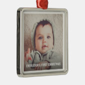 Baby's eerste kerstfoto Keepomwille Metalen Ornament (Rechts)