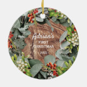 Baby's eerste kerstfoto keramisch ornament (Achterkant)