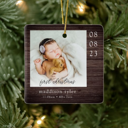 Baby's eerste kerstfoto keramisch ornament (Boom)
