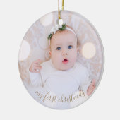 Baby's eerste kerstfoto keramisch ornament (Links)