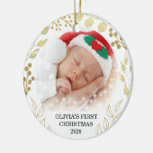 Baby's eerste kerstfoto keramisch ornament (Links)