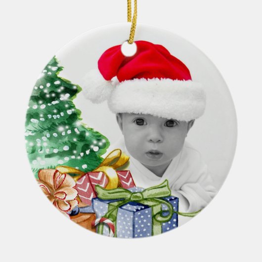 Baby's eerste kerstfoto keramisch ornament (Voorkant)