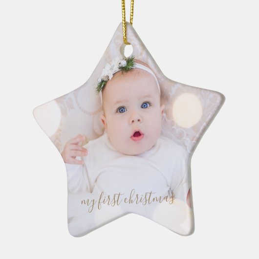 Baby's eerste kerstfoto keramisch ornament (Links)
