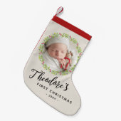Baby's Eerste Kerstfoto Krans Naam Keepsake Kleine Kerstsok (Voorkant (Hangend))